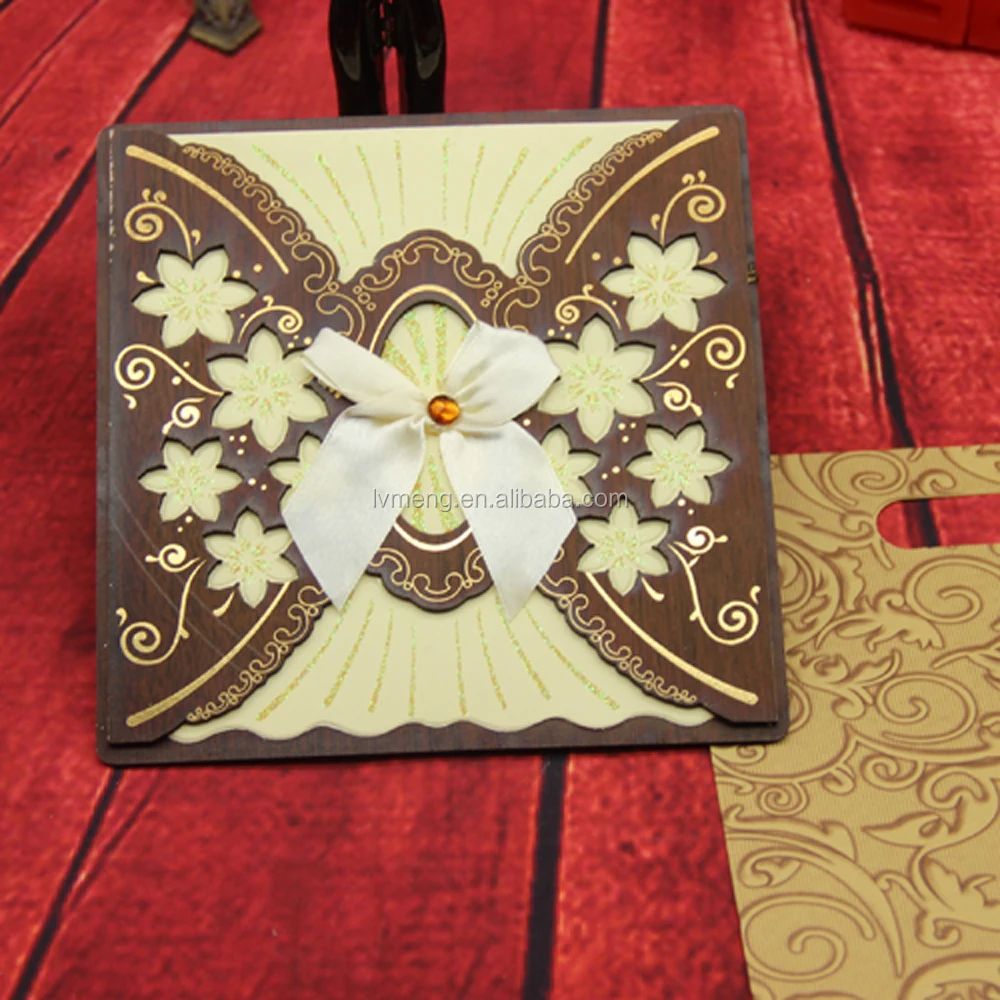 Beautiful customize free printing wooden wedding invitation card wholesale manufacturer