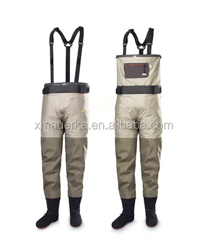 
Breathable fly fishing waders with neoprene boots 