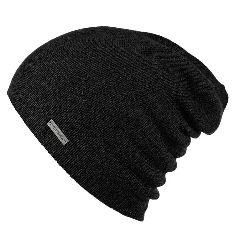Metal logo merino wool slouch knitted beanie hat