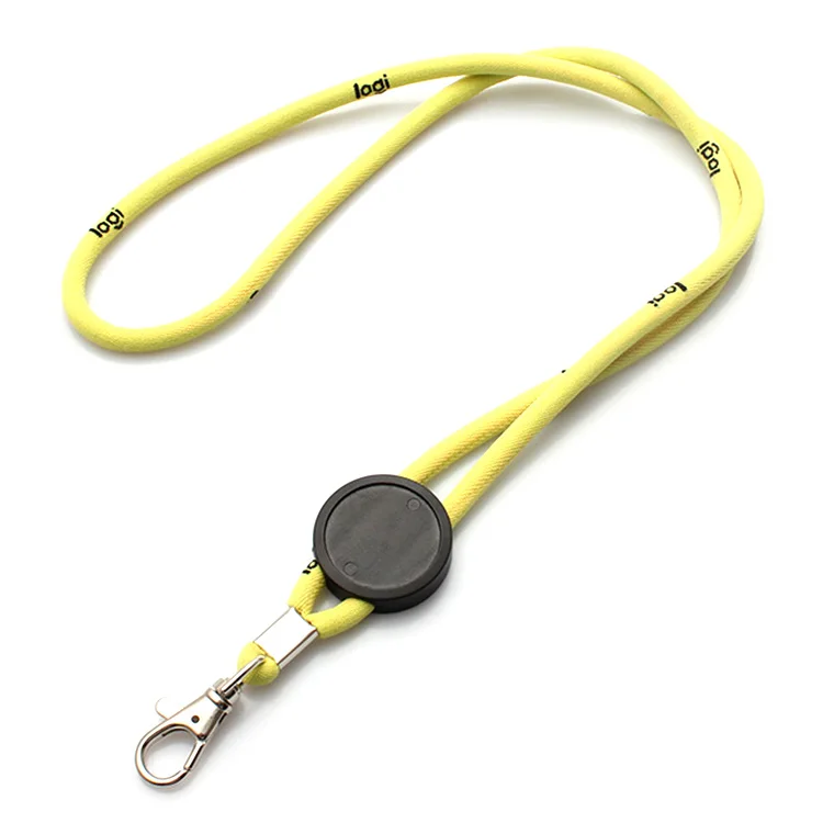 Custom logo elastic woven cord lanyard round lanyard with stopper