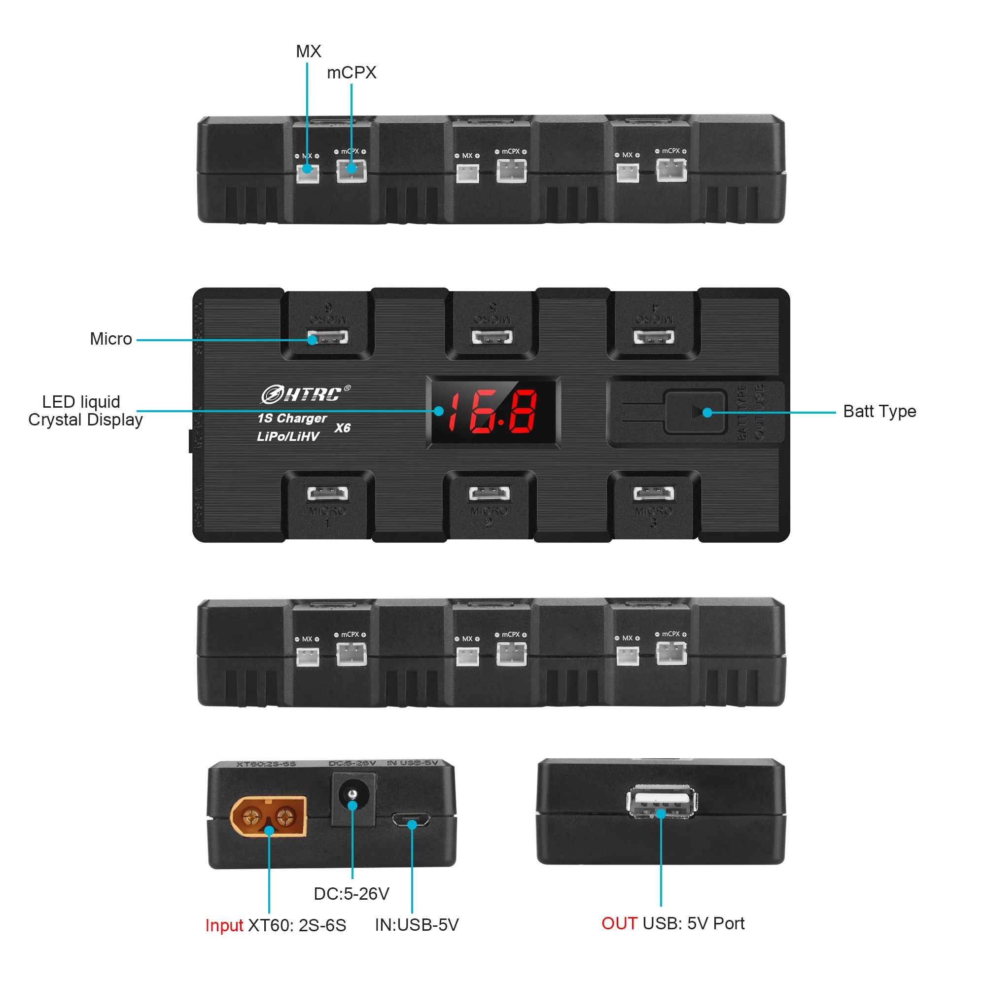 Новинка 2020 трендовый продукт HTRC X6 1S RC Toy Lipo Lihv балансирующее зарядное устройство 6 каналов 3 входных типа светодиодный цифровой трубчатый