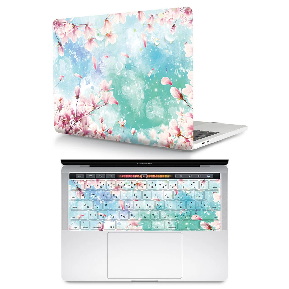 2 In 1 Cherry Blossom Plastic Case Custom Laptop Case pu and Silicone Keyboard Protector for Mac Pro Touch Bar A2179