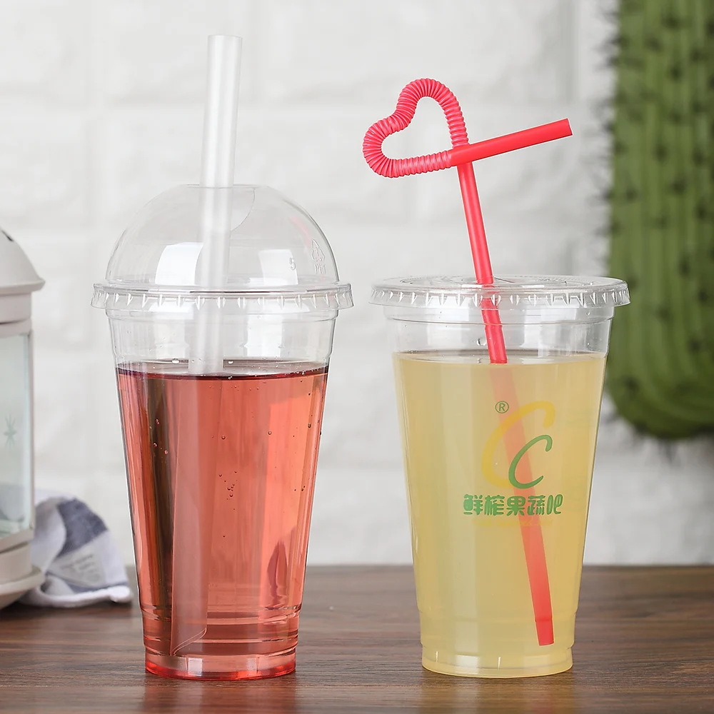 ZFCUP Hard and Thick PET Disposable Plastic Cup With Lid and Straw