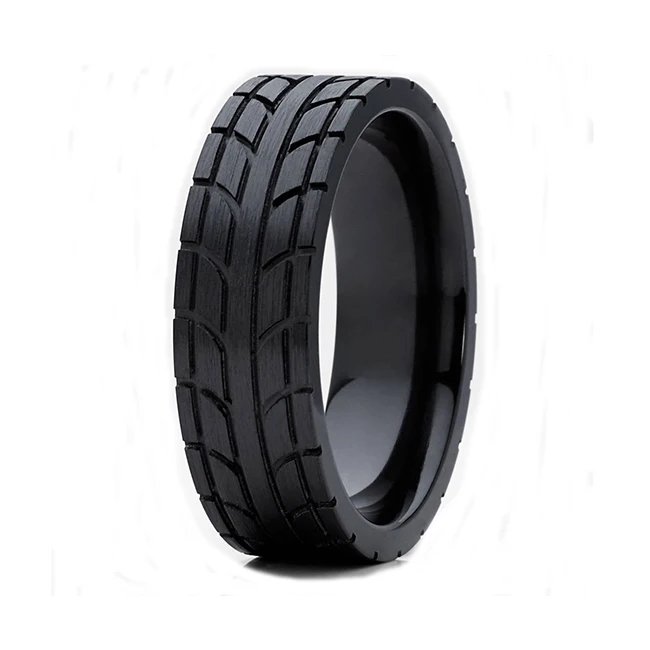 
Unique tire grooved ring cheap black titanium ring beautiful mans engagement ring 