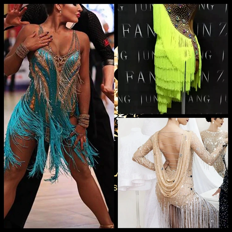 Wholesale high quality 20cm 30cm orange soft curtain 100% polyamide tassel fringe trim for dancing dress