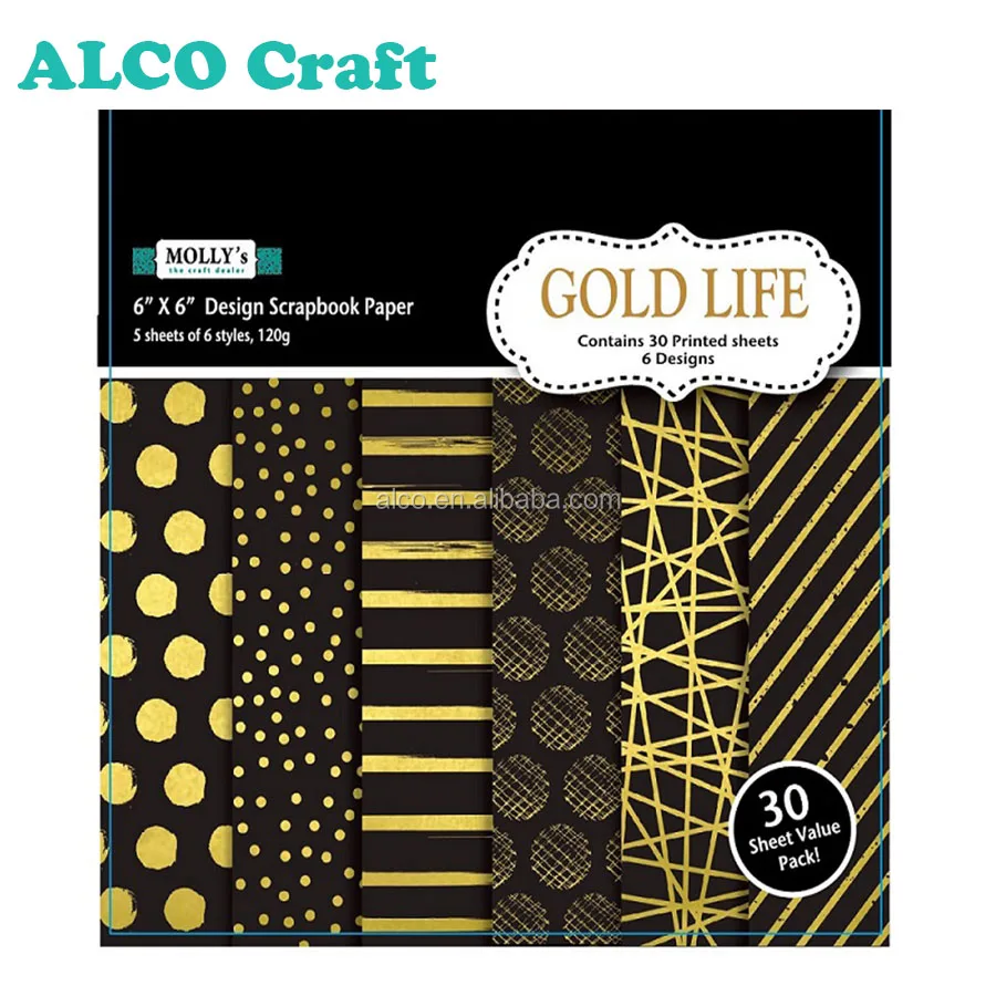 30 sheets gold foil woodfree scrapbook design paper pad custom printing