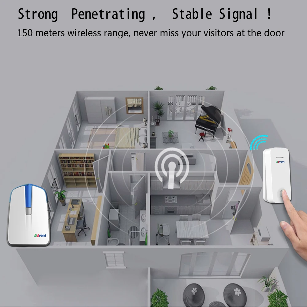 Беспроводной дверной звонок на батарейках с большим радиусом действия 150 м, водонепроницаемый автономный дверной Звонок