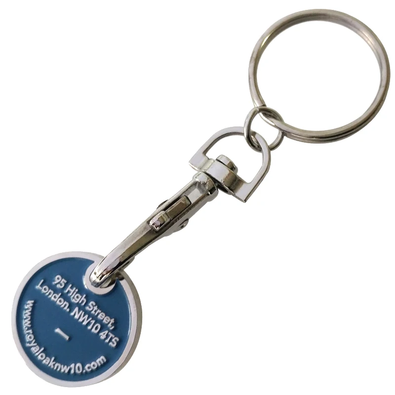 2017 UK new 12 sides shape promotional customized logo shopping trolley coin key chain with CMYK aluminum printed decals