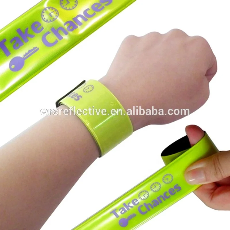 Wholesale Sale Promotion Item Cute Wristband Yellow High Visibility Pvc Slap Wrap Wrist Bracelet Band Reflective Captain Armband