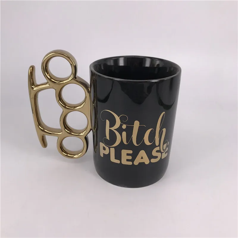 BSCI factory Custom 16oz black cup ceramic mug with nuckle shape handle