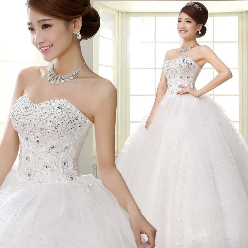 Cheap Stock Strapless Wedding Dresses Ruffled Plus Size Corset Bridal Gown with Lace-up back