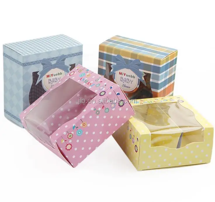 Custom baby shoes display cardboard box packaging with PVC plastic window