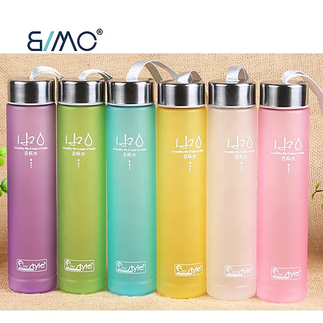 Creative Fashion Candy Color H2O Transparent Frosted Plastic Cup Sports Couple Water Cup Rope Fashion Lollipop Cup