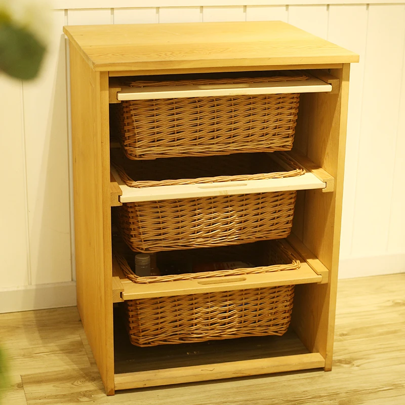 Hand Weave Rectangular Willow Wicker Storage Drawer Basket