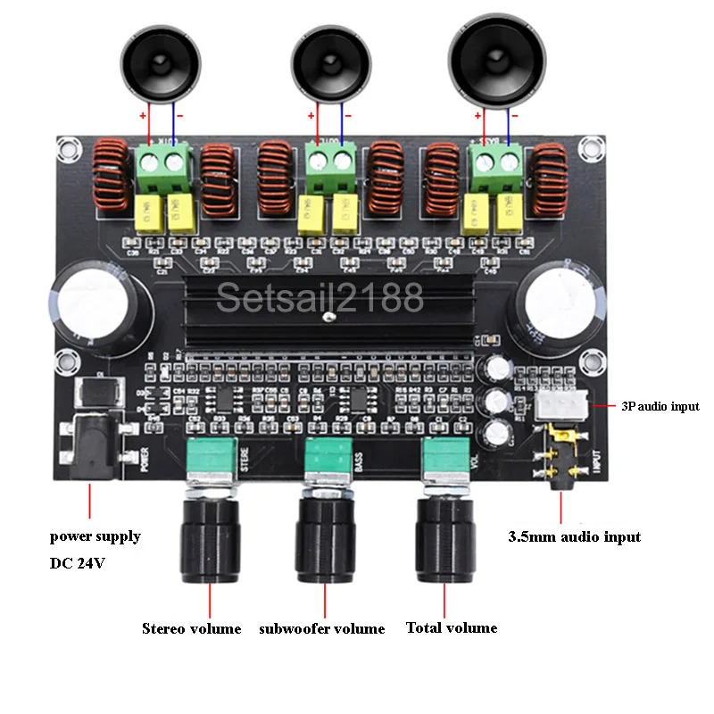 TPA3116D2 80 вт + 80 вт + 100 вт 2,1 канал TPA3116 цифровой усилитель мощности доска басовый сабвуфер усилитель модуль XH-M573