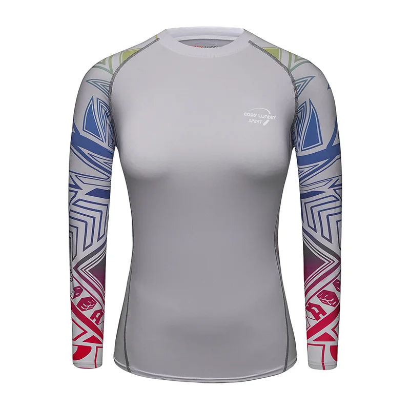 Индивидуальные сублимированные длинные женские топы с принтом татуировки, спортивные термокомпрессионные рубашки