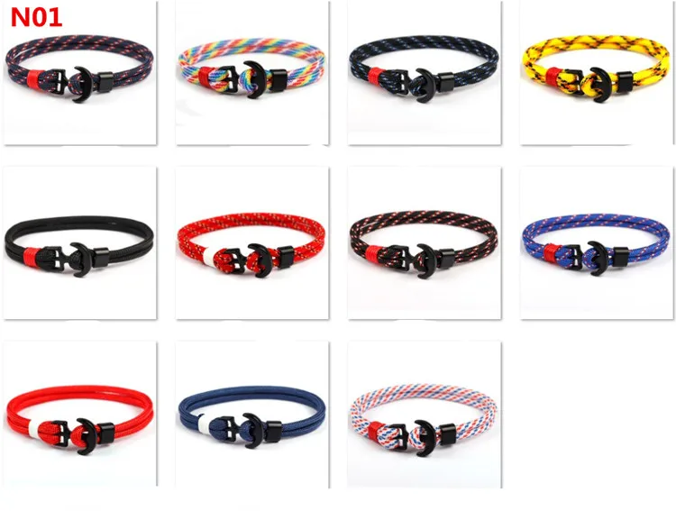 Недорогой нейлоновый мужской браслет из нержавеющей стали с логотипом на заказ якорь морская веревка черный