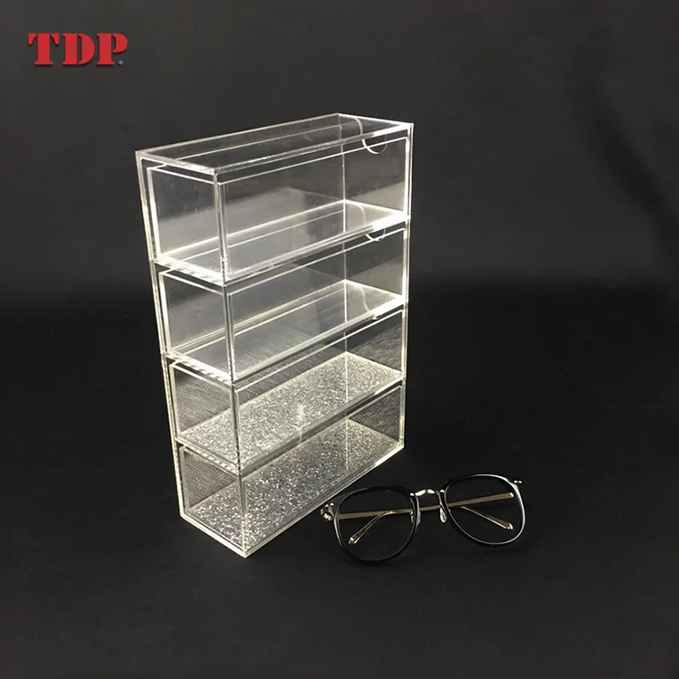 Custom Clear Desk Storage Box Made Acrylic Tabletop Organiser fridge organizer with 4 Drawers
