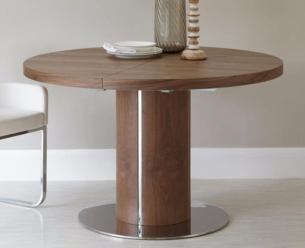 Круглый обеденный стол из МДФ орехового дерева