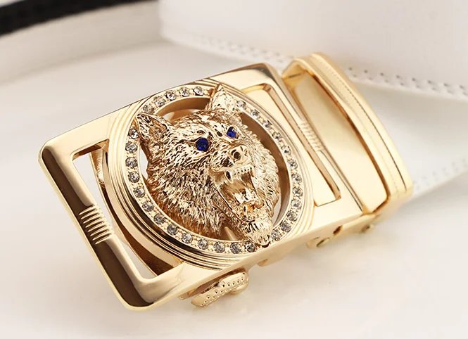 3.5cm width high quality easy clip removable diamond crystals rhinestone 3D wolf head automatic buckle luxury leather belt