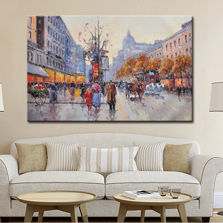 Hot Sale Handmade Impressional Paris Street Decor Palette Knife Paintings