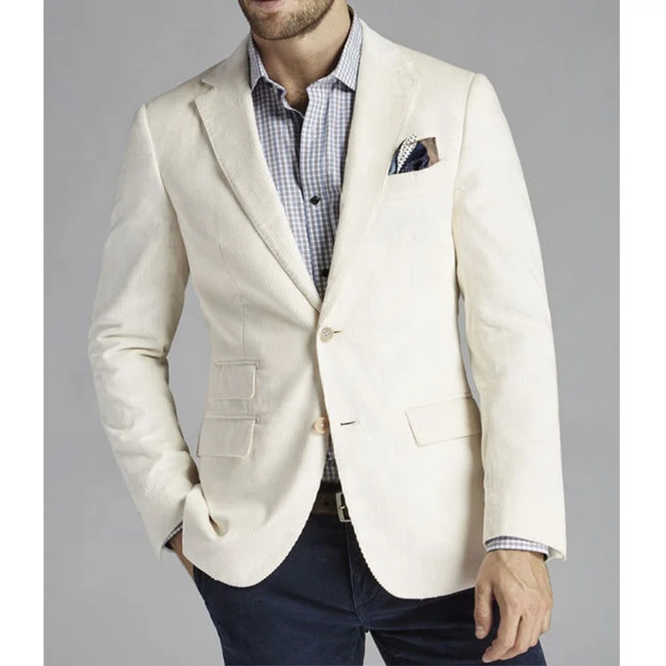 casual OEM slim beige designed 3 flap pockets vintage rural blazer casual coat notch lapel corduroy jacket men