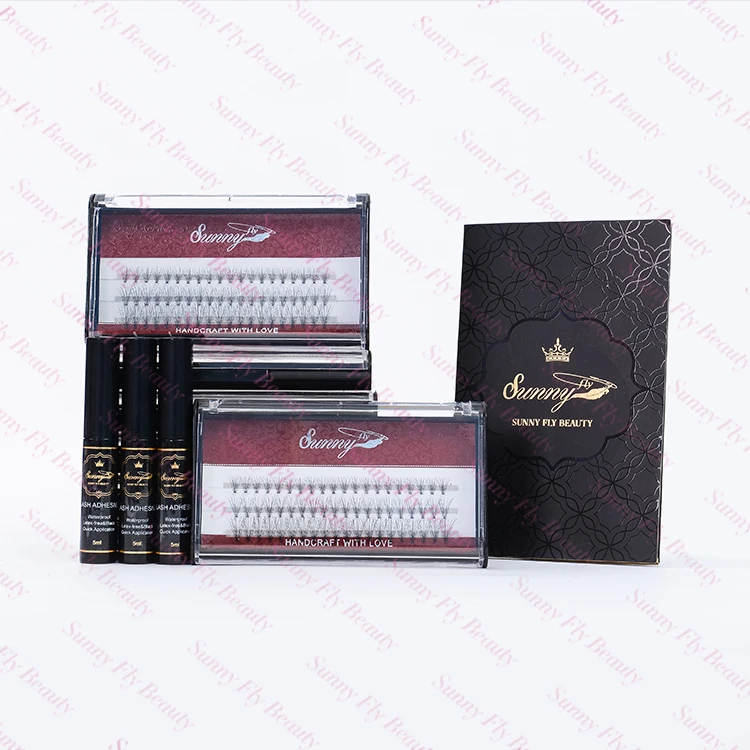 
Synthetic fiber 5d mink individual flare cluster pre made fans volume eyelashes 