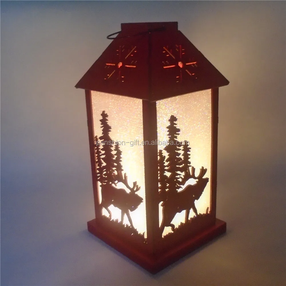 
Square shape christmas cutout led wood candle lantern 