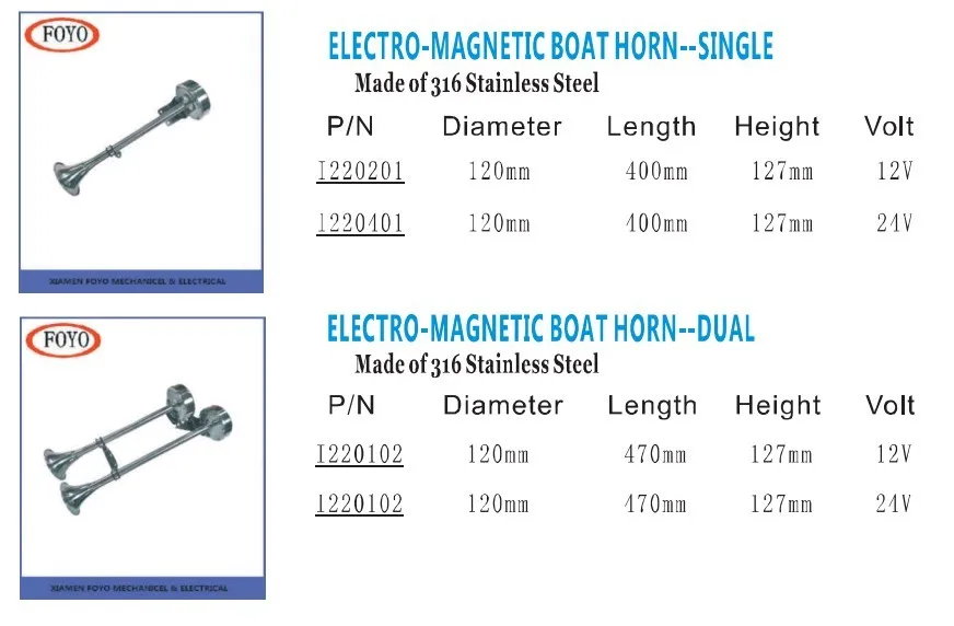 China Foyo Bright Mirror Polishing Single 12V 24V Stainless Steel Boat Marine Electric Horn