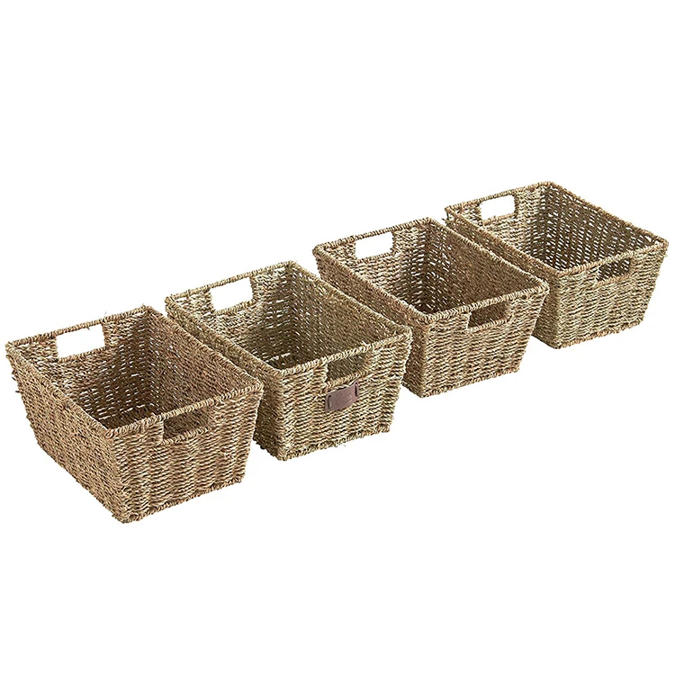 Customization Set of 4 Storage Baskets seagrass basket Inset Handles seagrass basket (60716479330)