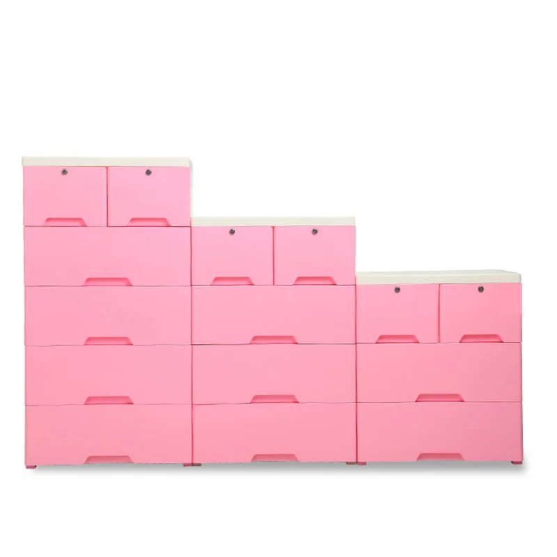 4-Tier Assemble Kids Plastic Storage Cabinet Drawers With Wheels And Locks