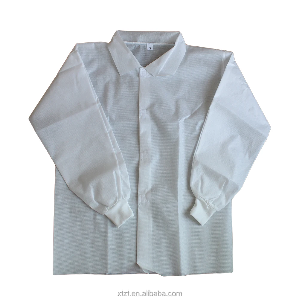 Non Woven Disposable Lab Coat White Hospital Laboratory Visitor Clothes With Elastic Cuff Medical Lab Coat