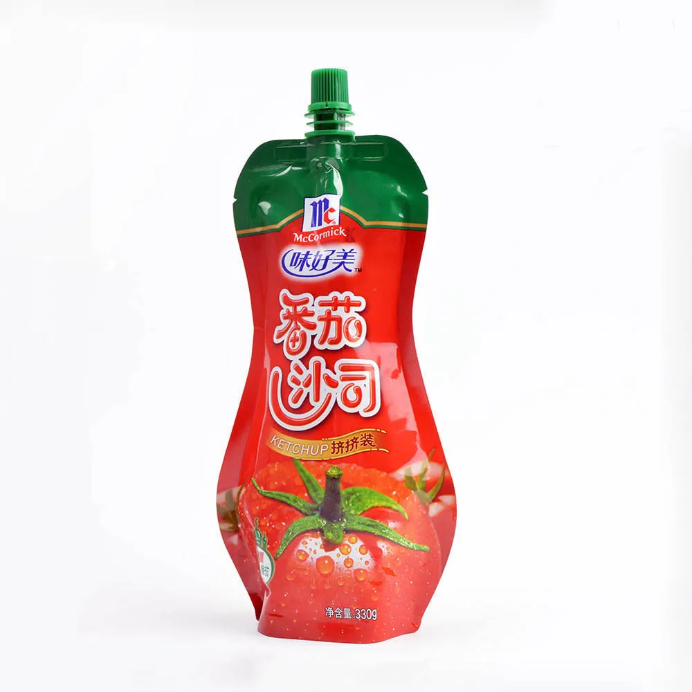Customized shape Stand up Beverage Juice ketchup Sauce Packaging Spout pouch Bag with cap