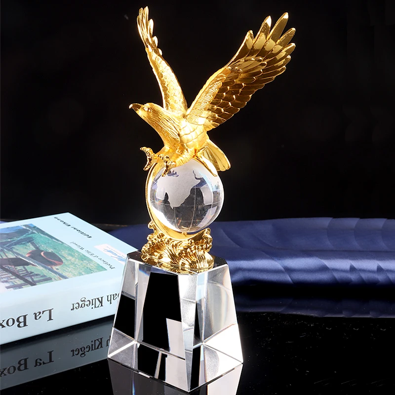 Golden Eagle and Globe Crystal Base Metal Trophy Cup