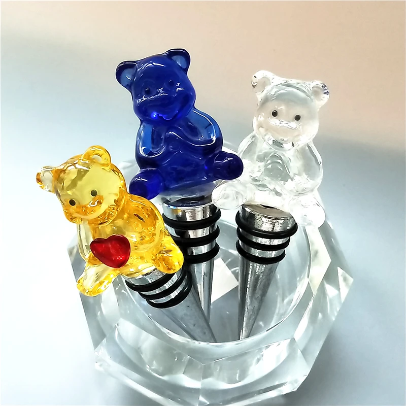 decorative colorful bear shape murano glass wine bottle stopper