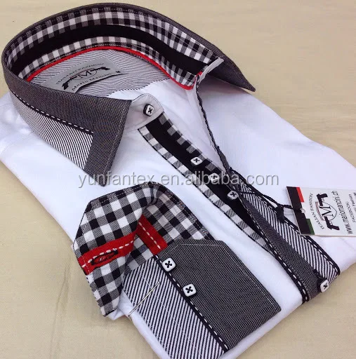 
2021 Italian fashion POPLIN check contrast collar and cuff long sleeve shirt double collar 