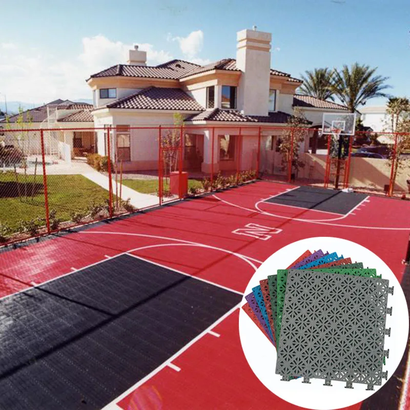 anti-slip interlocking plastic flooring tiles for outdoor sports flooring with shock pad underlay