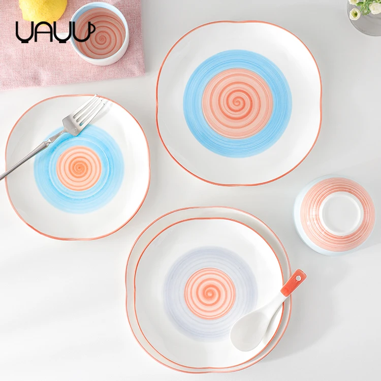 Hand painting porcelain ceramic plates decoration fruit porcelain flat plate for gift