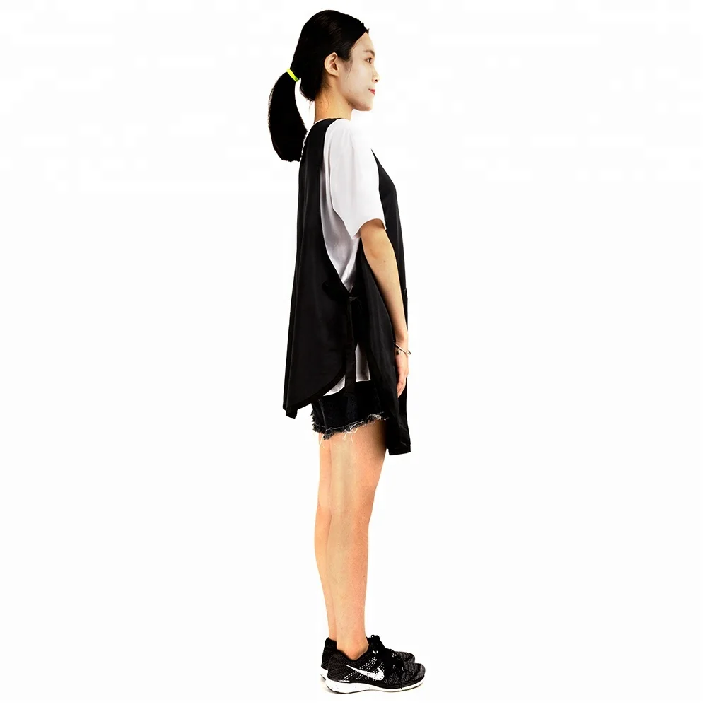 Oval Edge Black Hairdresser Smock Salon Hairdressing Barber Fabric Vest Apron With Sided Tie Closure