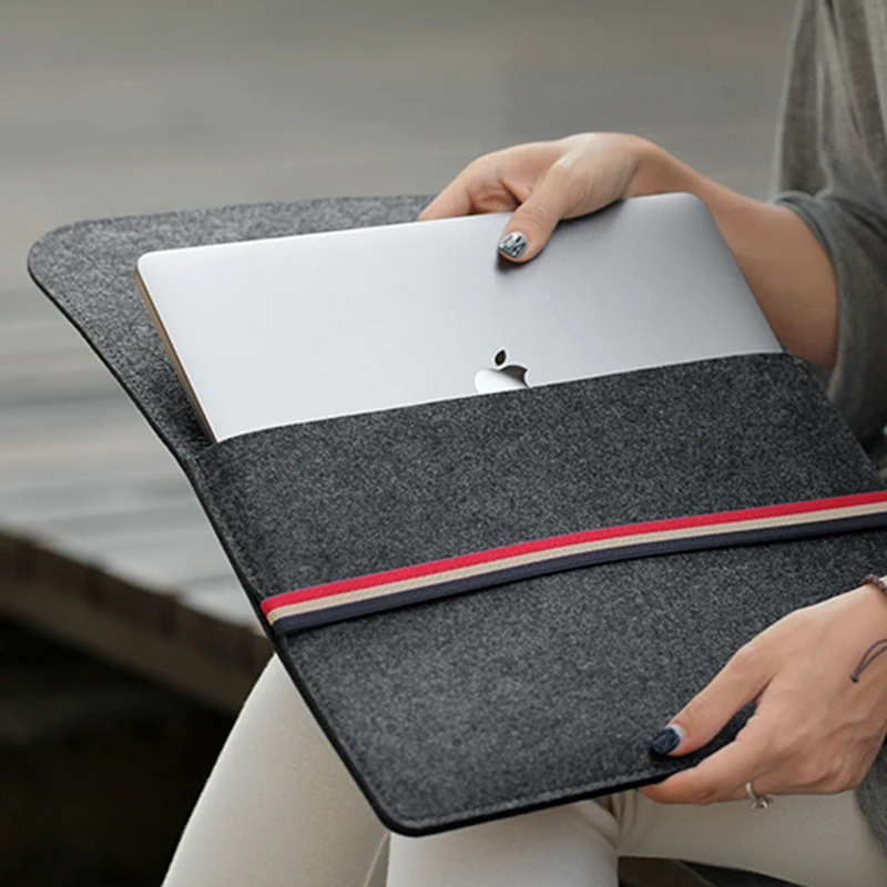 Felt Laptop Sleeve Bag Handle Notebook Computer Case Pouch with Accessories Holder