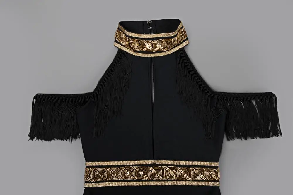 Sleeve Tassels The Metal Copper Tube And Bead bandage dresses plus size sexy dress women 2019 robes women evening dress