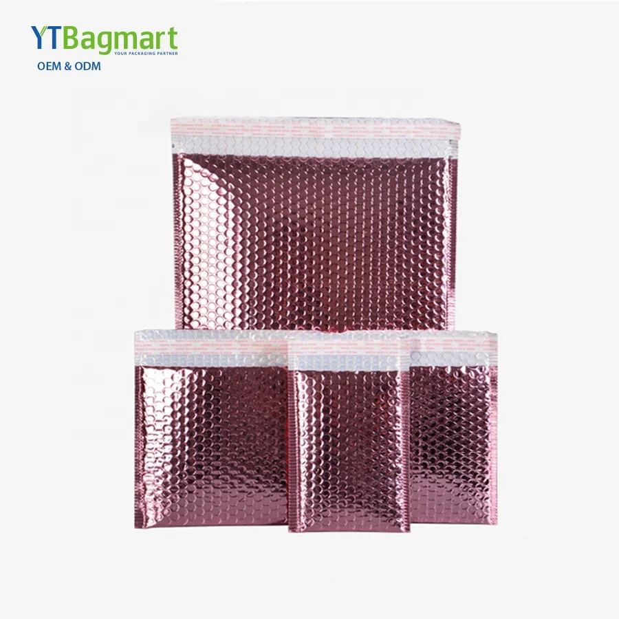 
Wholesale Postal Foil Metallic Rose Gold Plastic Padded Envelopes Air Bubble Poly Mailer Bag 