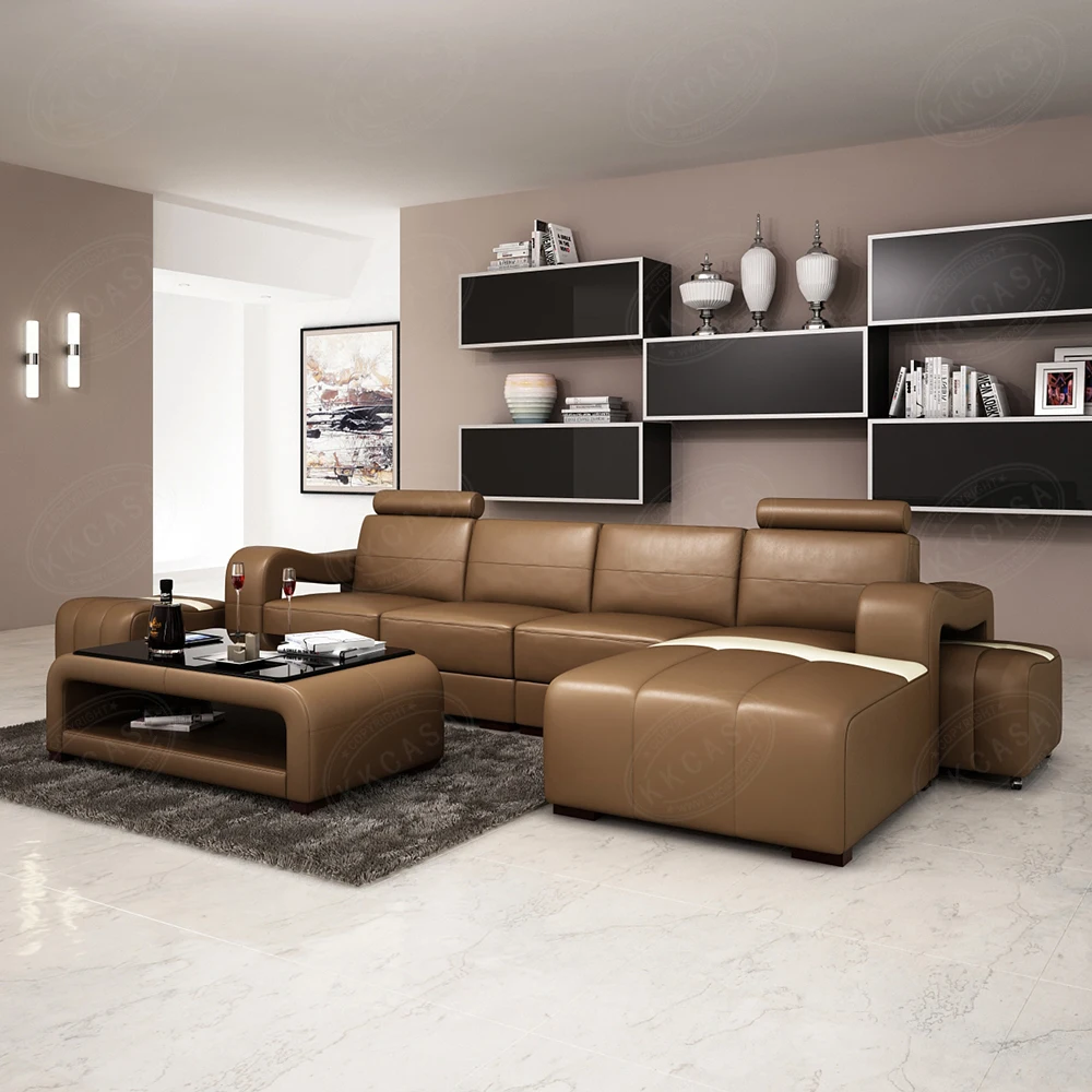 China Furniture Dubai Living Room Modern Italian Genuine Leather Cover Sofa Set