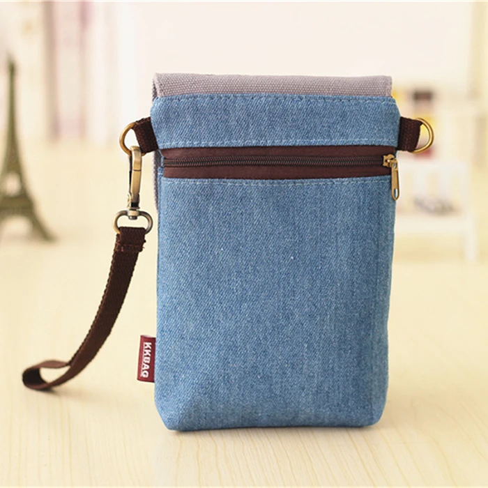 Fashion Simple Lightweight Cute Lady Multi Pattern Cartoon Horizontal Tote Sling Mobile Phone Small Denim Cotton Cloth Bag