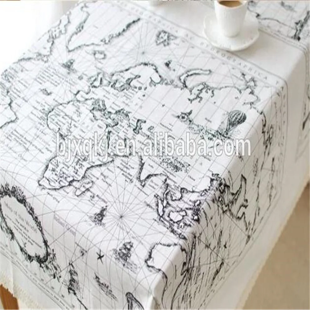 
wholesale Linen Cotton world map Printed Fabric for table 