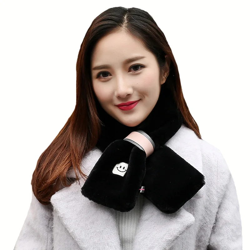 South Korea Design Imitation Fur Soft Scarf Winter Warm Fleece Scarfs Women Simple Style Multi Fur Smiling Face Scarves