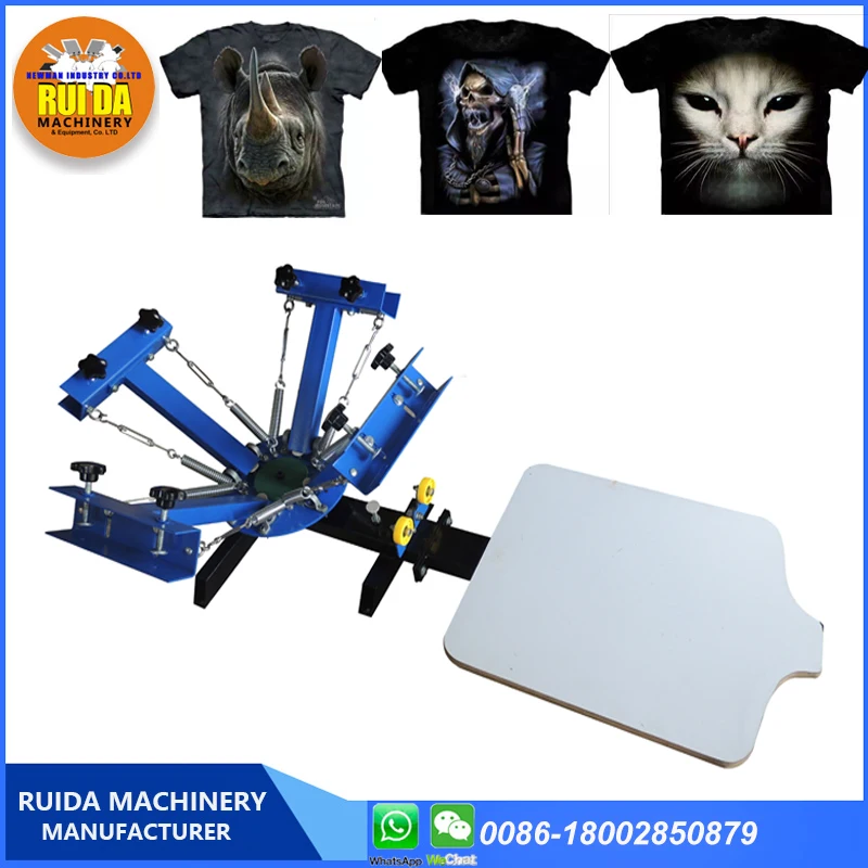 small simple manual rotary 4 color 1 station t-shirt silk screen printing machine price
