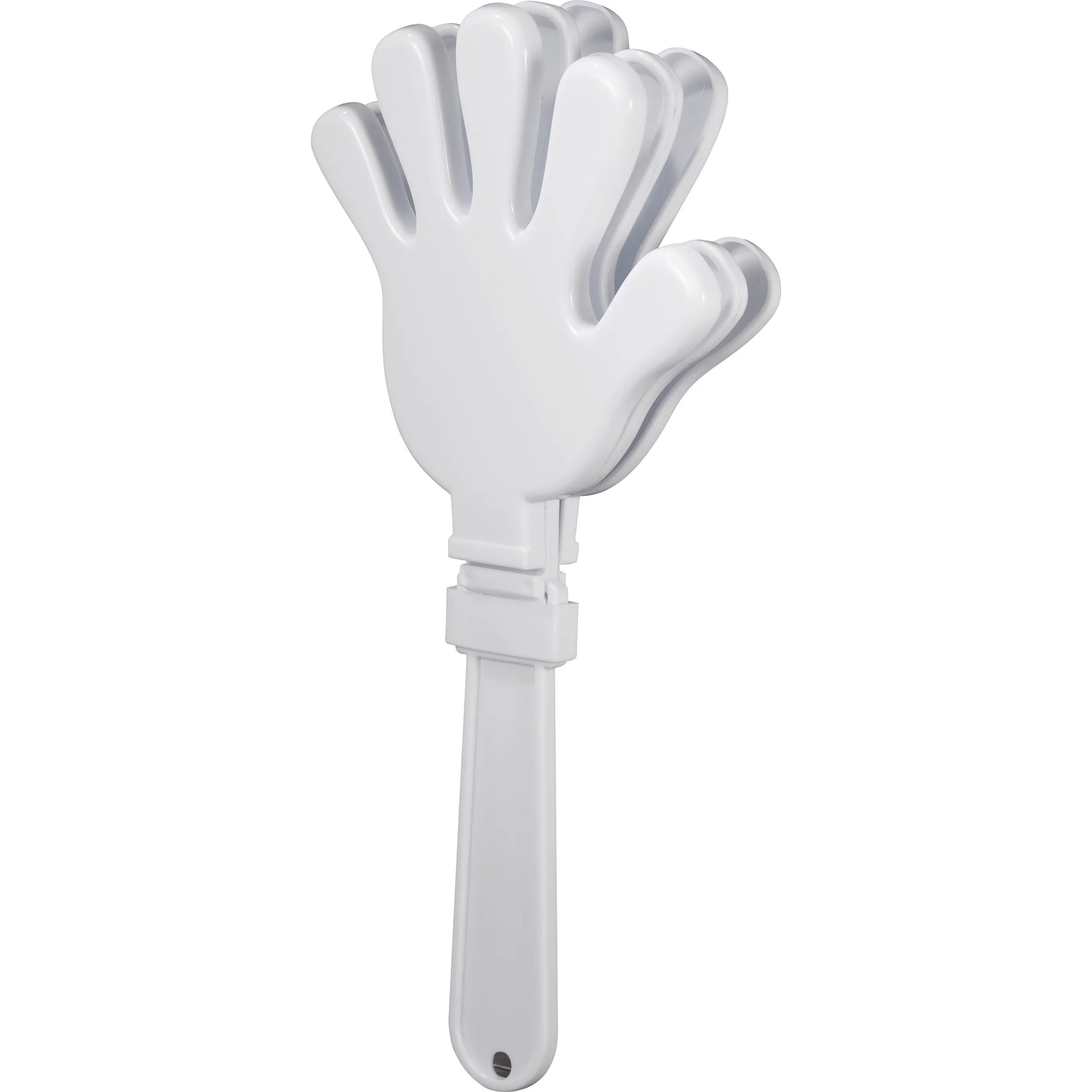 Kids popular gift white handle top advertising logo printed three finger splay shaped shaking cheering clapper noise maker toy