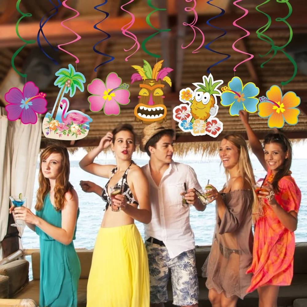 Hawaii Party Decoration PVC Swirls Ceiling Crazy Trees Flowers Pineapple Kids Adult Hawaii birthday party supplies