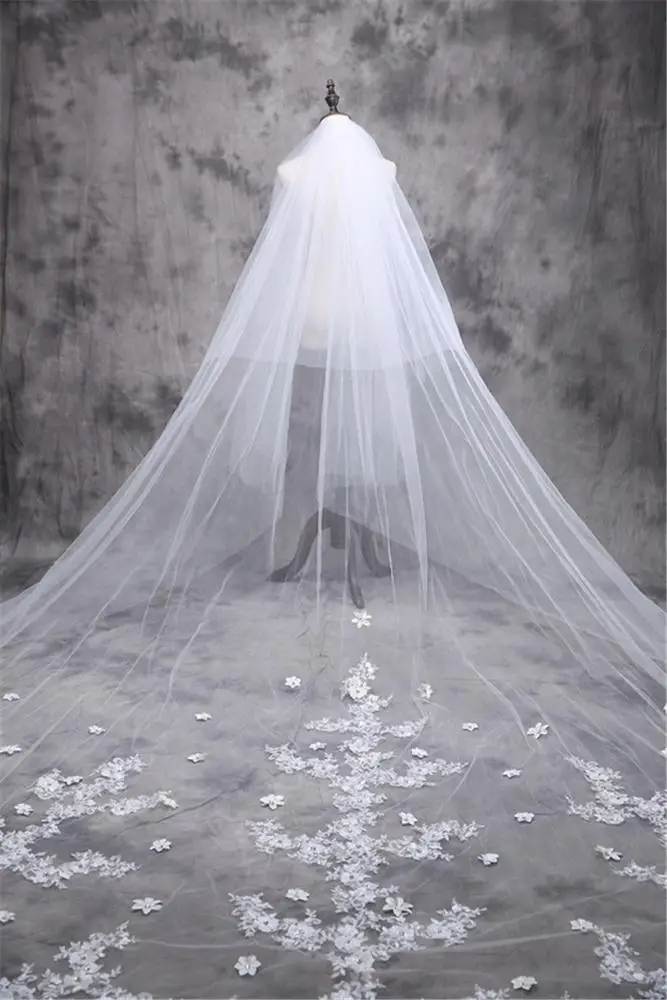 
Cathedral Train Luxury 5m Long Luxury wedding veil with appliqued lace wedding dress accessories 